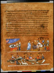 Helside: tekst og miniature: Josefs drøm om solen, månen og stjernerne (miniature)