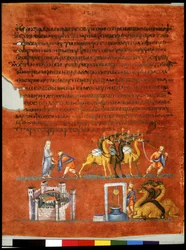 Helside: tekst og miniature: udsendelse af Eliezser (miniature)