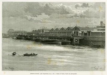 Guinness Bryggeri, eksportdok. Gravering af Taylor, for at illustrere historien Trois mois en Irlande, i 1889, af Marie Anne de Bovet, i le tour du monde 1890, instrueret af Edouard Charton (1807-1890), Hachette, Paris.