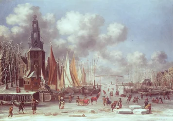 En vinterscene i Amsterdam