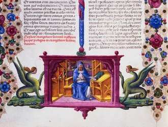 Grænsefrise ved foden af siden med St. Matthæus evangelisten, bind II f 148, v, Bible of Borso d