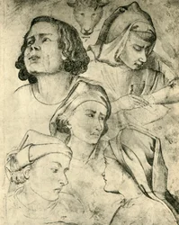 Studier af hoveder, c1320-1366, 1943