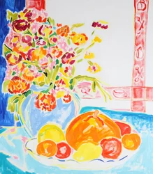 Farvestrålende blomster og frugter