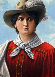 Portræt af Anita Garibaldi, Giuseppe Garibaldis første kone. Illustration til "Cronistoria illustrata dell