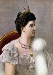 Portræt af Italiens dronning Helene (Elena) af Montenegro (1873-1952). Illustration af Tancredi Scarpelli (1866-1937) fra 