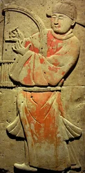 Terracotta stele med musiker, Tang-dynastiet (618-907), opdaget i Shaanxi-provinsen, Steles Forest Museum i Xian. Fotografi, Leonard de Selva, Kina, 2006.