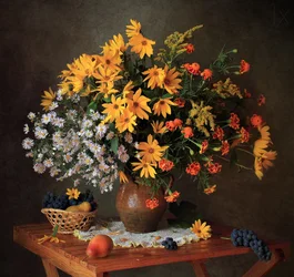 Efterårsblomsterstilleben