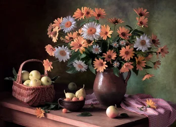 Efterårsblomster og frugt