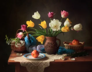 Klassisk tulipan-stilleben