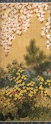 Blomster og sommerfugle (blæk, farve og bladguld på papir)