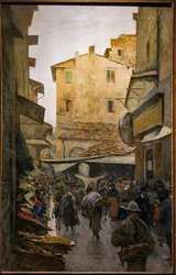 Det gamle marked fra Degli Speziali Street, ca. 1882 (olie på lærred)