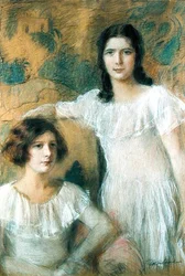 Portræt af to piger, ca. 1910 (pastel om bord)