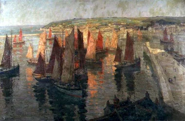 Rød og guld, Brixham (olie på lærred)