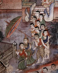 Detalje fra et vægmaleri ved Wat Phra Singh