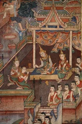Detalje fra et vægmaleri i Viharn laikam ved Wat Phra Singh