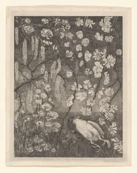 Død fugl under hassel- og kaprifoliergrene Flower Studies (original titel)