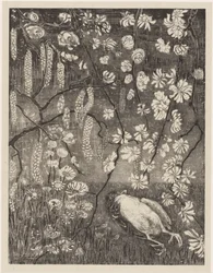 Død fugl under hassel- og kaprifoliergrene Flower Studies (original serietitel)