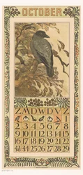Oktober kalenderside med farverig krage Kalender 1910 12 litografier af Th. v. Hoytema (serietitel)