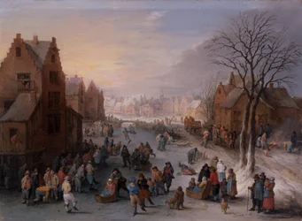 Et vinterbybillede med talrige figurer