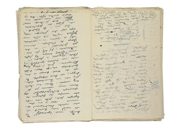 Autografmanuskriptudkast til artikler om Berlins liv og samfund, sammen med et fragment af et udkast til en roman, ca. 1878-94 (pen & blæk på papir)