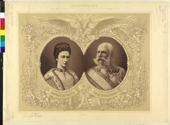 Kejser af Østrig med familie Mindeblad for 40 års bryllupsceremoni Hendes Majestæt 24. April 1854 1894