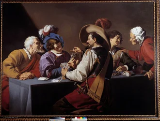 Kortspillere, brelan Maleri af Theodore Rombouts (1597-1637) 1600-tallet Søn. 1,52x2,06 m Antwerpen. Koninklik Museum - Kortspillerne, "" brelan"". Maleri af Theodore Rombouts (1597-1637)