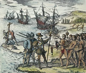 Columbus lander i Indien. 1594 (xylografi)