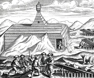Skærer en bjørn op på Nordpolen, ca. 1600 (gravering)