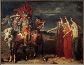 Macbeth og de tre hekse Illustration af scene 3 i 1. akt af William Shakespeares skuespil "" MacBeth". Maleri af Theodore Chasseriau (1819-1856) 1855 søn. 0,72x0,9 m Paris, musee d