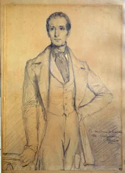 Portræt af digteren Alphonse de Lamartine (1790-1869) Tegning af Theodore Chasseriau (1819-1856) 1834 Søn. 0,31x0,22 m