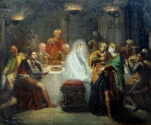 Spektret af Banco Illustration til William Shakespeares stykke "" MacBeth". Maleri af Theodore Chasseriau (1819-1856) 1854 Reims, Musee des Beaux Arts