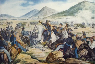 Den argentinske general Jose de San Martin (1778-1850) i slaget ved Chacabuco, 12. februar