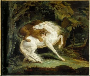 Hest angrebet af en løve