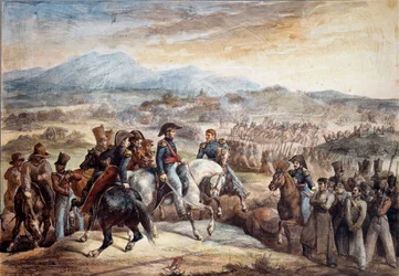 Chiles uafhængighedskrig: udsigt over slaget ved Maipú (Maipú nær Santiago de Chile, 5/04/1818). Akvarel af Théodore Géricault (1791-1824), 19. århundrede, Paris, Kunstakademiet
