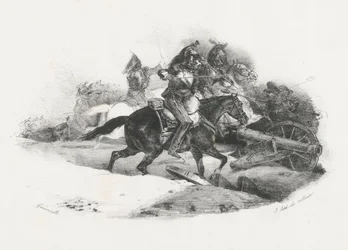 Kyrassierer, der stormer en artilleribatteri (Cuirassiers Charging An Artillery Battery)