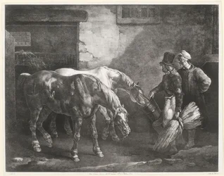 To postheste ved indgangen til en stald (Two Post-Horses at a Stable Door)
