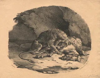 Hest fortæret af en løve, 1823.