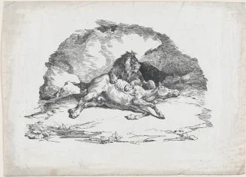 Løve, der æder en hest