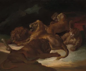 Løver i et bjergrigt landskab, ca. 1818-20.