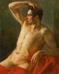 Mandlig torso i profil, højre arm hævet, 1812