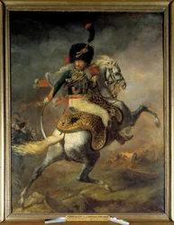 Officer af kejsergardens beredne jægere under angreb, maleri af Théodore Géricault (1791-1824), 1812, H. 3,49 x 2,66 m