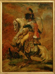 Officer i Chasseurs a Cheval i Garde Imperiale, opladning. Salon 1812 ...