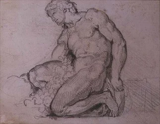 Siddende figur (blyant og brunt blæk)