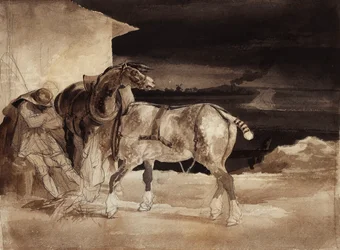 To heste og en sovende brudgom, ca. 1822-1823