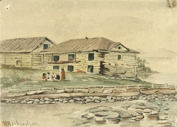 Bygninger på vej til at blive ødelagt, Alaska, 1884