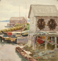 Tørring af skind, Sitka, ca. 1880-1914.