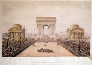 Den franske kejser Napoleon III (1808-1873) gik ind i Paris den 2/12/1852. Akvarel af Theodore Jung (1803-1865)