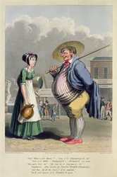 Annonce for Charles Wrights Champagne, indgraveret af George Hunt, ca. 1827 (farvet radering)