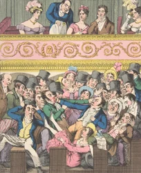 Teatralske fornøjelser, Plade 2: At kæmpe om en plads, ca. 1835.