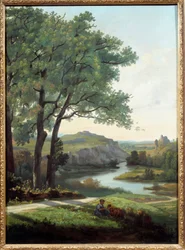 Landskab med træ og sømaleri af Theodore Ravanat (1812-1882) 1860 Grenoble, Museum of Fine Arts